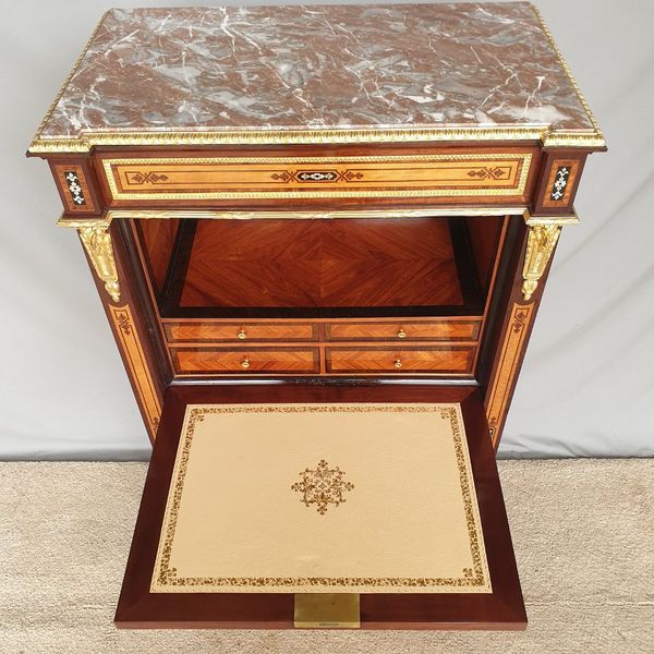 Secrétaire Bibliothèque Bureau Antique Incrustation 1860 - Antiquites Secrétaire Bibliothèque Bureau Antique Incrustation 1860 - Antiquites